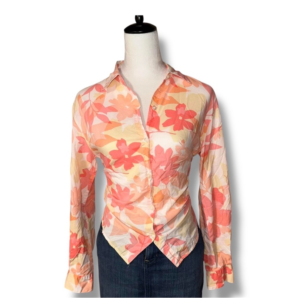 Liz Claiborne Pink and Orange Floral Button-Down Shirt